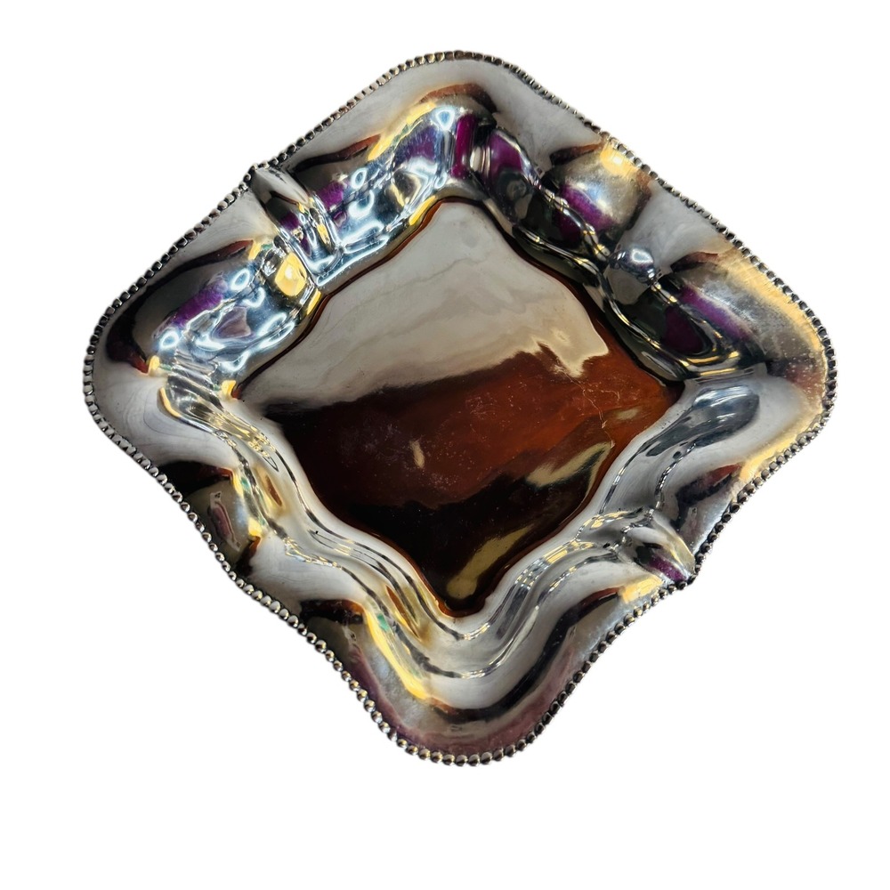 Beatriz Ball Silver Tone Metal Square Scalloped Bowl Dish Serving Tray 8" Square